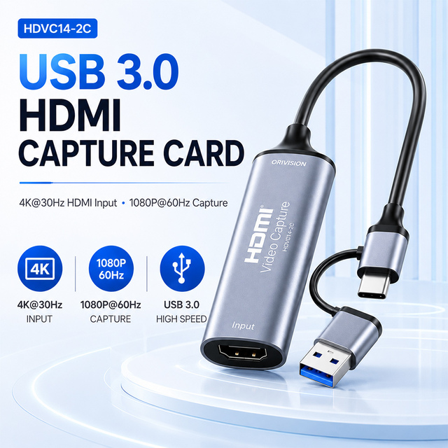 USB 3.0 HDMI Capture Card 1080P 60Hz Video Grabber 4K30Hz Input for Live Streaming Recording Gaming