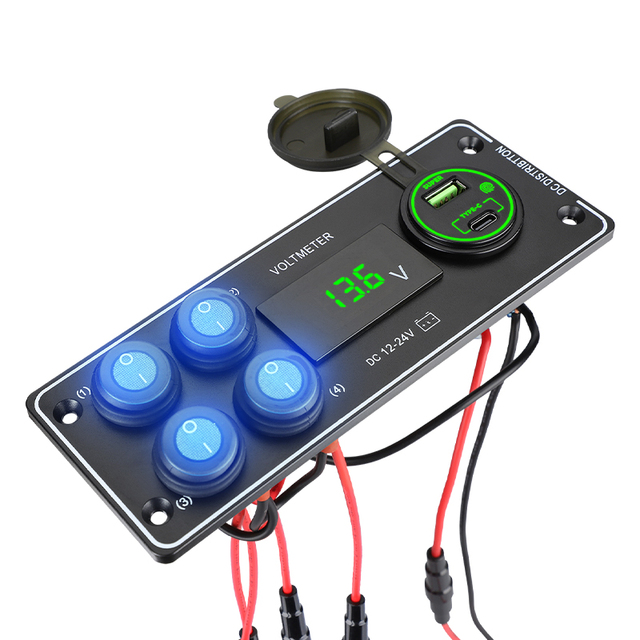 Four-switch DC Voltage Monitoring and Fast Charging Output Control Panel 12V Waterproof Combined Panel Car RV Yacht