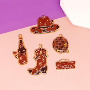 粉色浪漫西部牛仔DIY配饰帽子锌合金滴油吊坠手机钥匙扣项链包饰 - Product Image 4