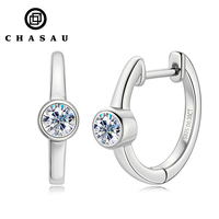 Chine en gros 925 argent Sterling 4mm 0.3CT Moissanite Simple lunette réglage unique à la mode Clip sur boucles d'oreilles pour les femmes
