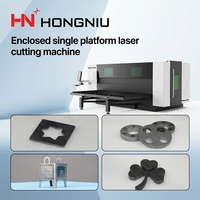 Machine de découpe laser à fibre HONGNIU 3015 avec grande table de travail 1500x3000mm, découpeuse laser CNC pour métaux, conception fermée pour tôles