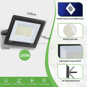 欧洲库存发光二极管泛光灯，带运动传感器PIR 50W 100W IP66室外雷达传感器聚光灯，适用于体育场车库 - Product Image 3