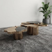 Ensemble de tables basses de luxe, design moderne, forme de pétale, incrustation de marbre, table centrale pour villa, manoir, meubles de projet design