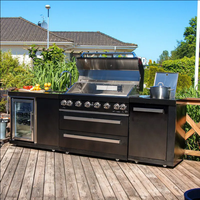Module d'îlot de barbecue de cuisine extérieure Prima Grils de barbecue avec évier et réfrigérateur combinés en acier inoxydable