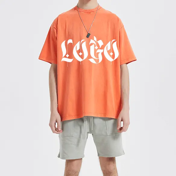 New Arrival OEM Custom Logo Heavy Weight Tee Shirt 100% Thick Cotton Baggy Plain Fitted Acid Wash Oversized orange T shirt Men