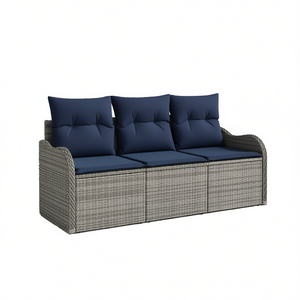 Grey Poly Rattan Garden <b>Sofa</b> <b>Set</b> With Cushion 3 Piece Outdoor Furniture Contemporary Style - Product Image 1
