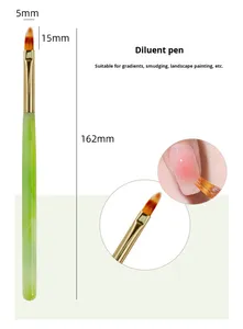 Ensemble de pinceaux à ongles multifonctionnels pour salon de manucure, avec manche en plastique vert, petite taille, pour nail art au gel, avec virole sertie et liner plat en nylon - Product Image 6