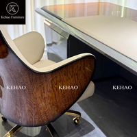 Bureau de direction de luxe avec plateau en placage de bois, éclairage LED, table de bureau moderne pour PDG, directeur, bureau de patron