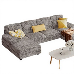 Juego de Sofás <span class=keywords><strong>para</strong></span> Sala de Estar en Forma de U, 4 Plazas, Chaise Longue Doble sin Brazos, con Cojines de Tela de Lino, <span class=keywords><strong>para</strong></span> Apartamento - Product Image 3