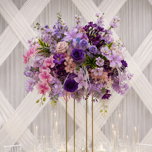 Arrangement floral artificiel bleu grisâtre classique, roses et œillets mélangés, fait main, haute simulation, centre de table de mariage - Product Image 5