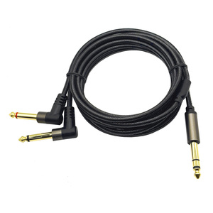 Câble audio <span class=keywords><strong>TRS</strong></span> stéréo mâle plaqué or 6.35mm 1/4 "vers double 2X6.35mm 1/4" mâle TS <span class=keywords><strong>Mono</strong></span> 90 degrés à angle droit en Y - Product Image 1