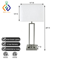 Lampe de table double avec USB et prise, abat-jour en tissu, pour hôtel 2/3 étoiles, vente en gros directe usine