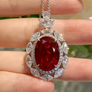 S925 kalung perak Sterling wanita, dengan liontin Rubi lucu