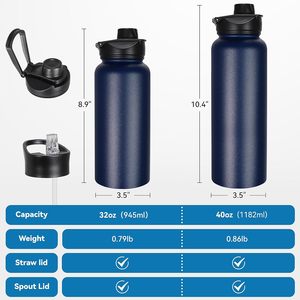 Bouteille d'eau isotherme en acier inoxydable à double paroi avec paille, personnalisable avec logo, vente en gros - Product Image 4