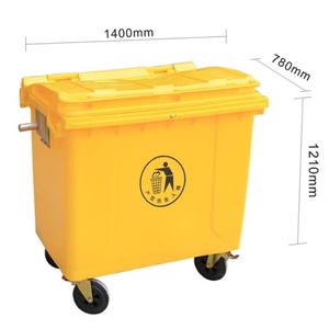 Outdoor Rectangular Waste <b>Bin</b> 660L Yellow Wheeled PP Material For Outdoor Use - Product Image 1