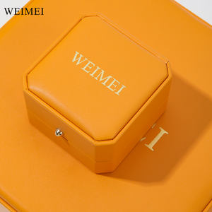 Caja de Joyería WEIMEI de Fábrica, Caja de Joyería de Lujo Octogonal de Cuero PU Naranja, Paquete Personalizado para Anillos, Pendientes, Diamantes, con Luz - Product Image 6