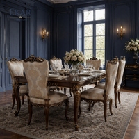 Chaise de salle à manger en damassé à motifs médaillon baroques |   Chaise d'appoint classique française de luxe dorée - EKAR FURNITURE