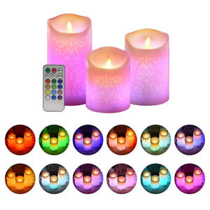 <span class=keywords><strong>Bougie</strong></span> électronique à LED RGB avec flamme vacillante en cire véritable alimentée par batterie avec télécommande pour la décoration de Noël - Product Image 1