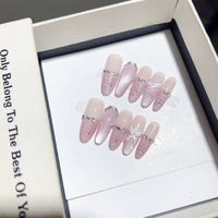 Uñas postizas acrílicas 3D hechas a mano, estilo gótico oscuro, reutilizables, con decoración de demonio y pedrería, venta al por mayor