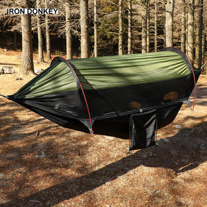 IRONDOENKY Hamac de camping en nylon avec <span class=keywords><strong>moustiquaire</strong></span>, lit suspendu d'extérieur, anti-retournement, à pousser et à tirer - Product Image 1