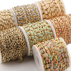 Cadena de eslabones ovalados de acero inoxidable chapado en oro de 18k estilo cubano para fabricación de pulseras, cadena de arroz a granel H1514 - Product Image 5