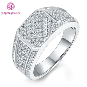 Di lusso Hip Hop squisito Moissanite anello di diamanti gioielli ghiacciato bianco D VVS1 925 argento Sterling rotondo brillante taglio anelli uomo