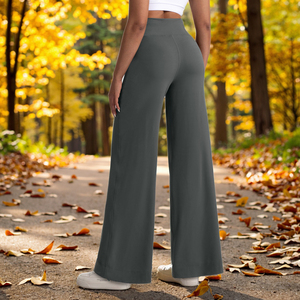 <strong>Women's</strong> High Waist Loose Fit Wide-Leg <strong>Pants</strong> with Fleece Lining Breathable Knit Fabric Full-Length Casual <strong>Pants</strong> - Product Image 2