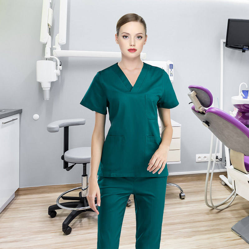 Female green short sleeve suit (100% cotton)