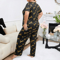 Ensemble de pyjamas pour femmes grande taille personnalisé, imprimé, 5XL, vêtements de nuit doux pour femmes, manches courtes, pantalon long, vêtements de maison, pyjama pour femmes corpulentes