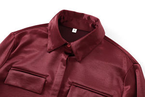 Camicetta Casual da <span class=keywords><strong>Donna</strong></span> con Colletto Rovesciato, Maniche Lunghe, Bottoni, Colore Borgogna - Product Image 3