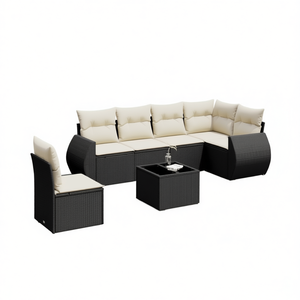 Conjunto de Sofás de Jardín de Ratán Negro, Muebles de Exterior con Cojines de Espuma de Alta Densidad, Diseño Contemporáneo Impermeable - Product Image 1