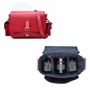 Custom Waterproof Red Vegan Pu Microfiber Leather Digital Gear Dslr Lens Camera Accessories Bags for Photography