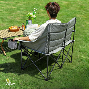 เก้าอี้สองที่นั่งพับได้แบบพกพาพร้อมที่วางแก้วโครงสแตนเลสเก้าอี้ทรงดวงจันทร์สำหรับการเดินป่ากลางแจ้ง - Product Image 3