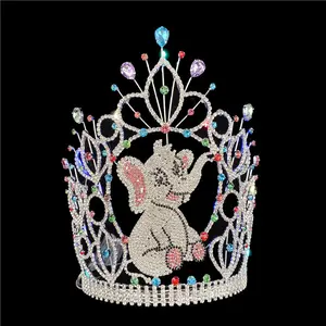 10" Large Custom Rhinestone Tiara Pageant Crystal Elephant Theme Big Crowns