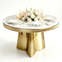 Table de banquet de mariage moderne de luxe en gros avec structure en acier inoxydable et plateau en verre, design rond pour usage hôtelier