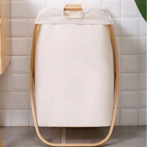 <b>Collapsible</b> Laundry Basket Canvas Foldable Rectangle Off White Standing Type Clothes <b>Storage</b> Organizer - Product Image 2