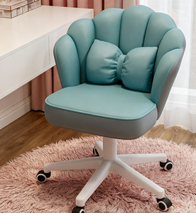 Chaise de bureau pivotante à dossier en coquille rose, chaise de bureau rembourrée en tissu, chaise de bureau réglable en hauteur, base roulante - Product Image 5