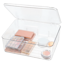 Organiseur de tiroir empilable en plastique transparent ZEXALOR avec couvercle, surface lisse rectangulaire, grande taille, sans diviseurs