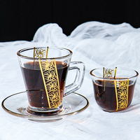 Ensemble de 3 tasses à thé turques résistantes à la chaleur avec soucoupes, design floral doré arabe, tasses à café en verre, tasses à thé et soucoupes en verre