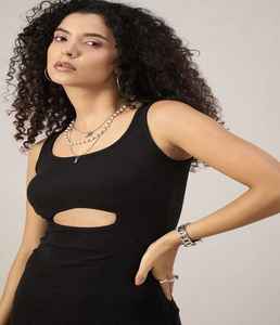 Robe midi pour femme en coton extensible, unie, tissée, douce, confortable, coupe classique, pour les fêtes, les voyages, le week-end, les tenues décontractées - Product Image 6