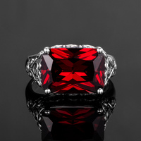 Bague en argent sterling 925 véritable avec pierre de cristal rubis pour homme et femme, motif médiéval gravé vintage, bijoux