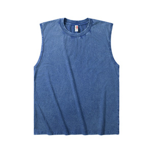 Acid-washed Pattern Casual Knitted 230gsm 100% Cotton Breathable Quick Dry Anti-Pilling Regular Fit Sleeveless Vest T-Shirt Men - Product Image 4