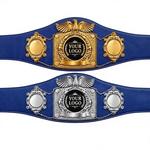 Cinturón de Campeonato de Boxeo Personalizado, Cinturón de Artes Marciales Unisex de Cuero Azul con Baño de Oro y Plata para Boxeo y Muay Thai - Product Image 1