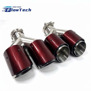 ปลายท่อไอเสีย FlowTech SS304 แบบสองทางออก 1 ต่อ 2 พร้อมคาร์บอนไฟเบอร์ / สีเงิน / คาร์บอนไฟเบอร์สีแดง – สำหรับดัดแปลงรถยนต์ทั่วไป - Product Image 6