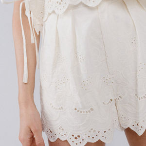 Custom-made fashionable retro <b>white</b> high-waisted pleated lace <b>shorts</b> high-quality 100% cotton <b>shorts</b> - Product Image 4