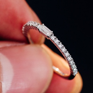 Bague de fiançailles en or massif 14K 18K de luxe, passe le testeur de diamants, diamant moissanite taille émeraude, alliances - Product Image 5