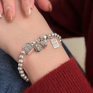 S925 Sterling <b>Silver</b> <b>Beaded</b> Bracelet With Lotus Seed Charm Ethnic Style Women's Jewelry Everyday Wear - Product Image 1
