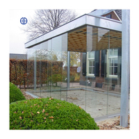 Cloison extérieure en verre mobile sans cadre, porte coulissante pliante en aluminium entièrement ouverte pour véranda de pergola