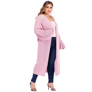 Venta al por mayor de otoño e invierno de gran tamaño de las mujeres sueltas de <span class=keywords><strong>manga</strong></span> murciélago de punto cárdigan abrigo largo - Product Image 2