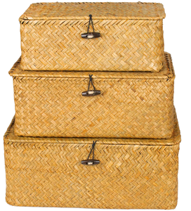 Cestas de Almacenamiento Multifuncionales de Mimbre Tejido Mediano, Ecológicas, de Alta Calidad, con Tapa, de Pasto Marino Natural, Populares - Product Image 1